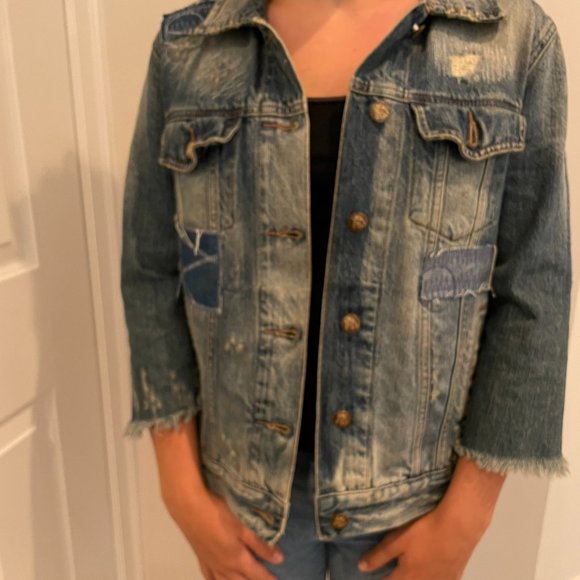 PRPS Women's Denim Destroyed Patch Jean Jacket - Size small - Picture 2 of 3